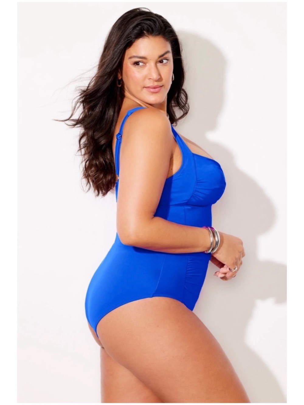 Swimsuits For All Women’s Sz 16 Ruched One Piece Swimsuit Blue Tummy Control